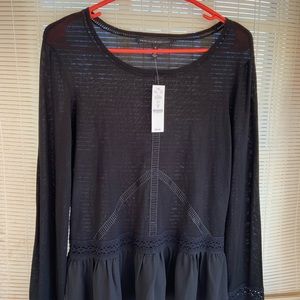 WHBM BLACK PEPLUM LACE TOP